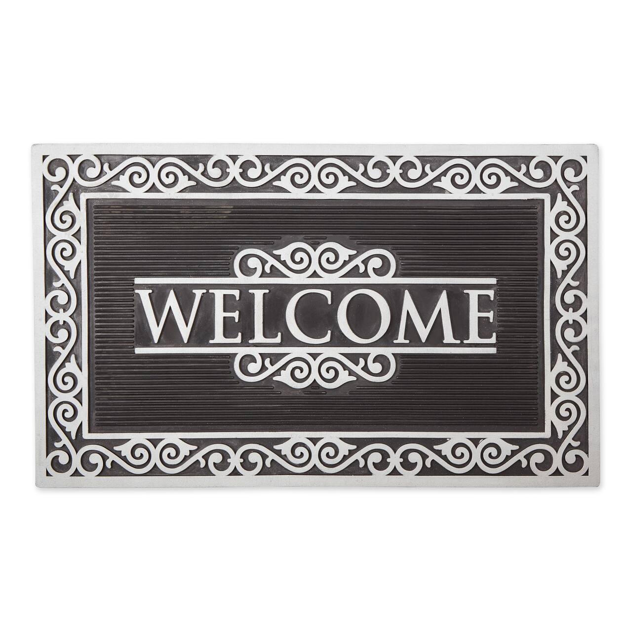 DII® Silver Scroll Border Welcome Rubber Doormat